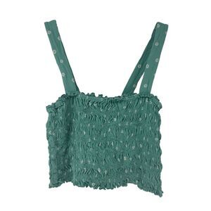 American Eagle Crop Top Green Smocked Tank Size M Ditsy Floral Boho Preppy Flirt